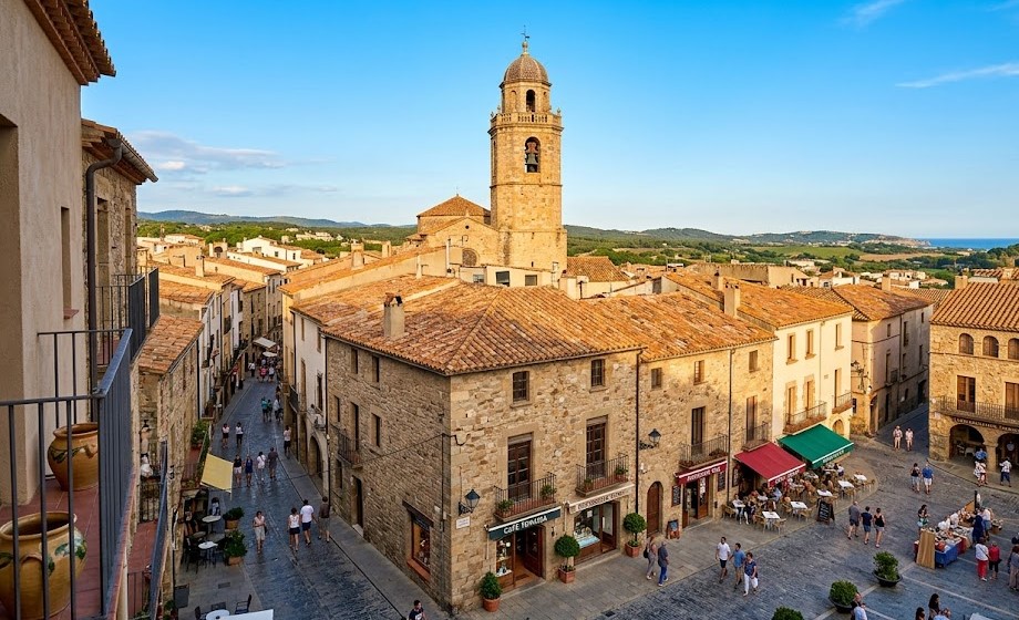 Vista del entorno urbano y comercial en el centro de Palafrugell, Girona